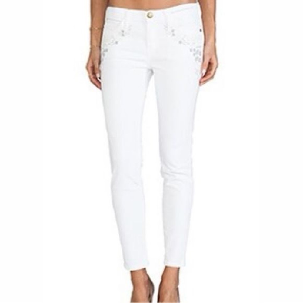 Current/Elliott The Stiletto Dirty White Embroidered Jeans